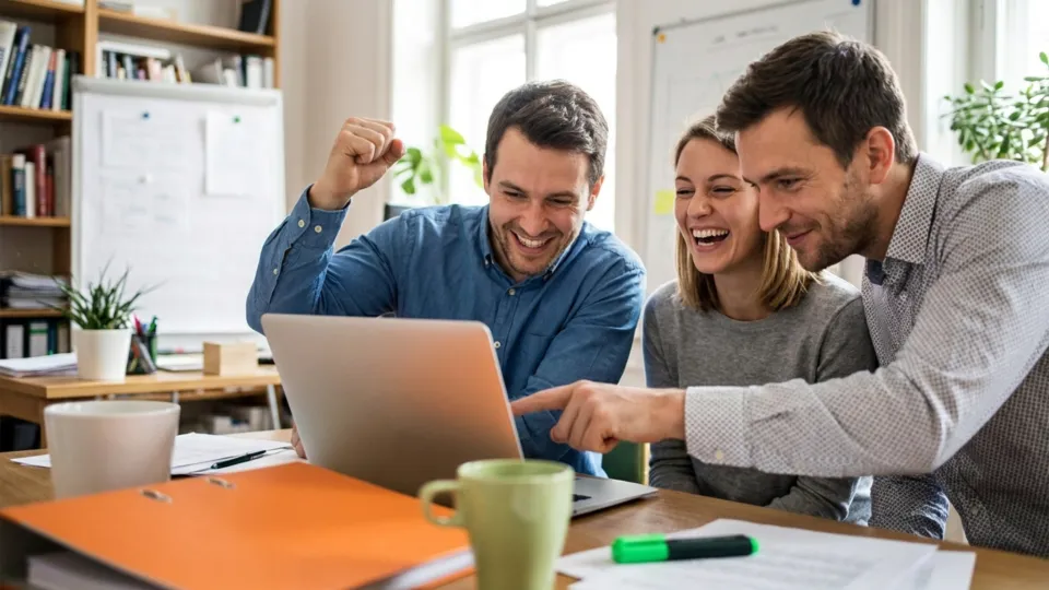 Equipo mirando un resultado en pantalla